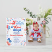 Eerste verjaardagsfeestje uitnodiging - 4 juli (Staand voorkant)