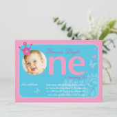 EERSTE VERJAARDAGSFEESTJE UITNODIGT :: nummer één Kaart (Staand voorkant)