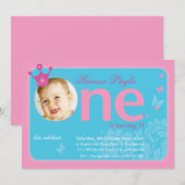 EERSTE VERJAARDAGSFEESTJE UITNODIGT :: nummer één Kaart (Voorkant / Achterkant)