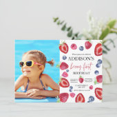 Eerste verjaardagsfeestje van aardbei Berry Eerste Kaart (Staand voorkant)