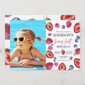 Eerste verjaardagsfeestje van aardbei Berry Eerste Kaart (Voorkant / Achterkant)