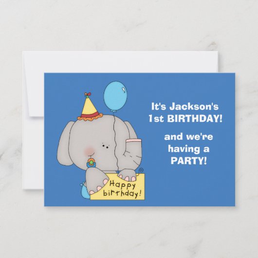 Eerste verjaardagsfeestje van een olifantje kaart (Voorkant)