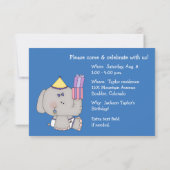 Eerste verjaardagsfeestje van een olifantje kaart (Achterkant)