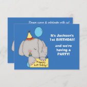 Eerste verjaardagsfeestje van een olifantje kaart (Voorkant / Achterkant)