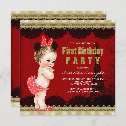 Eerste verjaardagsfeestje van Parijs Kaart (Voorkant / Achterkant)