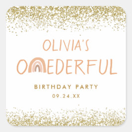 Eerste verjaardagsfeestje van Regenboog Onederful  Vierkante Sticker