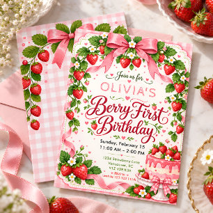 Eerste verjaardagsfeestje van Strawberry Pink Ging Kaart