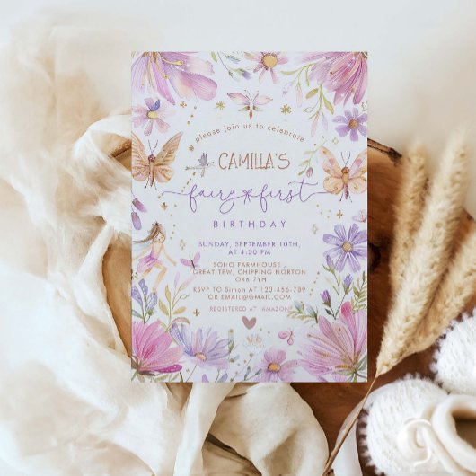 Eerste verjaardagsfeestje voor feeënmeisje uitnodi kaart