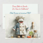 Eerste verjaardagsfeestje voor kleine chef kaart (Voorkant / Achterkant)
