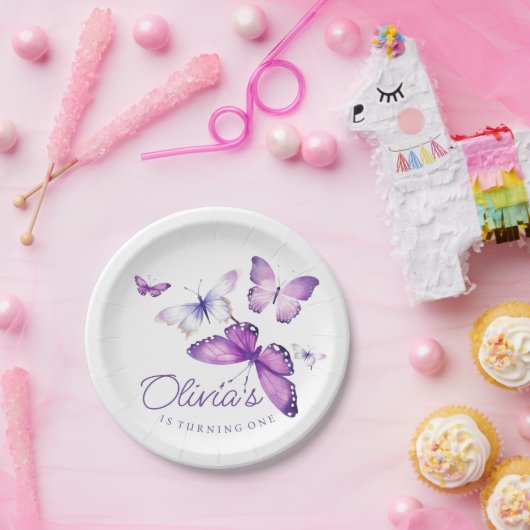 Eerste verjaardagsfeestje voor Kleine Vlindermeisj Papieren Bordje (Feest)