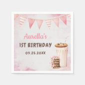 Eerste verjaardagsfeestje voor meisje met melk en  servet (Voorkant)