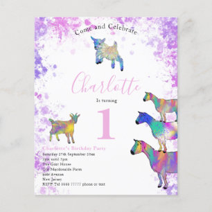 Eerste verjaardagsfeestje voor meisjes aquarel gei flyer
