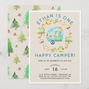 Eerste verjaardagsfeestje voor One Happy Camper Kaart