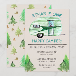 Eerste verjaardagsfeestje voor One Happy Camper Kaart
