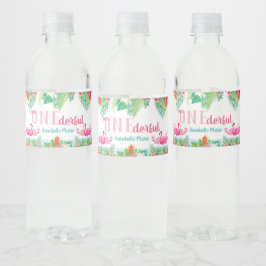 Eerste verjaardagsfeestje waterlabels, flamingo's waterfles etiket