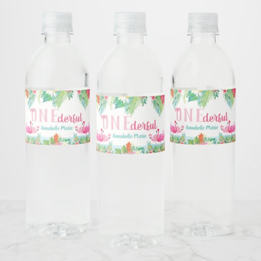 Eerste verjaardagsfeestje waterlabels, flamingo's waterfles etiket (Flessen)