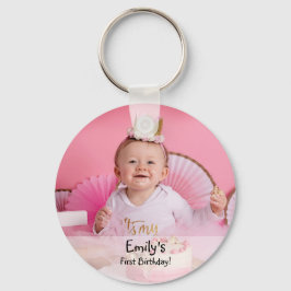 Eerste verjaardagsfoto en naam van baby meisje sleutelhanger