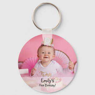Eerste verjaardagsfoto en naam van baby meisje sleutelhanger