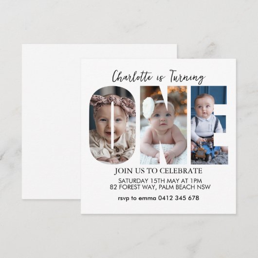 Eerste Verjaardagsfoto Minimaal 1e Verjaardagsfees Kaart (Voorkant / Achterkant)