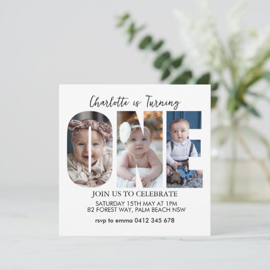 Eerste Verjaardagsfoto Minimaal 1e Verjaardagsfees Kaart (Staand voorkant)