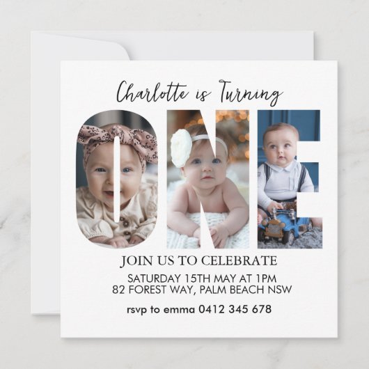 Eerste Verjaardagsfoto Minimaal 1e Verjaardagsfees Kaart (Voorkant)