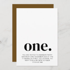 Eerste verjaardagsfoto-uitnodiging in bruin en wit kaart