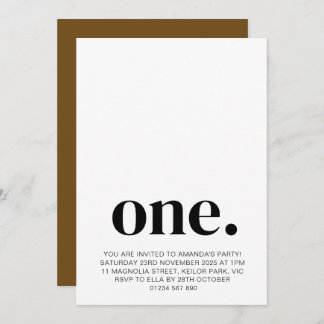 Eerste verjaardagsfoto-uitnodiging in bruin en wit kaart