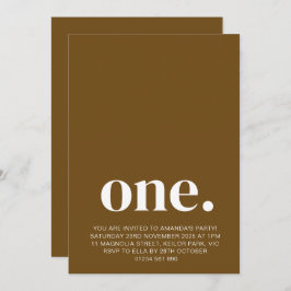 Eerste verjaardagsfoto-uitnodiging in bruin en wit kaart