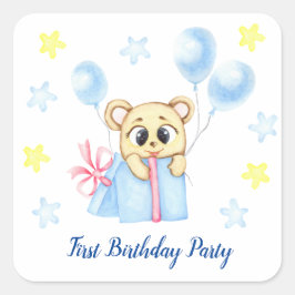 Eerste verjaardagsjongensfeestje positief vierkante sticker