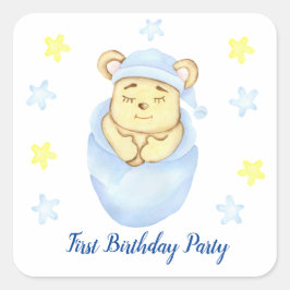 Eerste verjaardagsjongensfeestje positief vierkante sticker