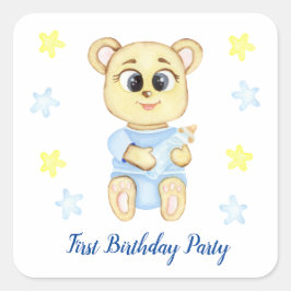 Eerste verjaardagsjongensfeestje positief vierkante sticker