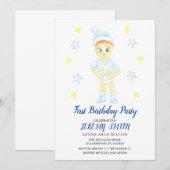 Eerste verjaardagsjongensfeestje save the date (Voorkant / Achterkant)