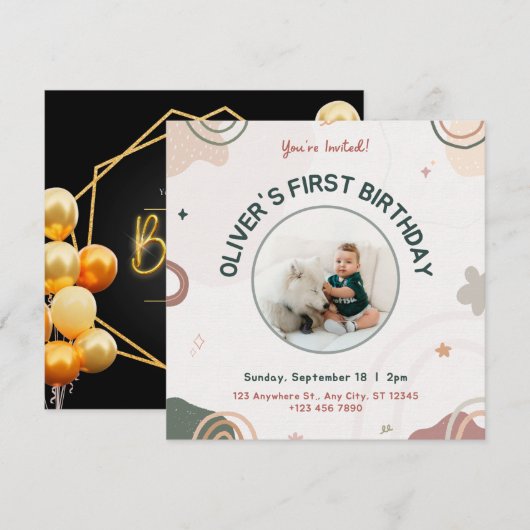 Eerste verjaardagskaart kaart (Voorkant / Achterkant)