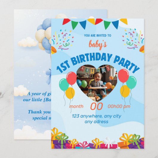 Eerste verjaardagskaart kaart (Voorkant / Achterkant)