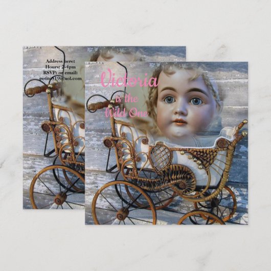 Eerste verjaardagskaart uitnodiging Wild One Victo (Voorkant / Achterkant)