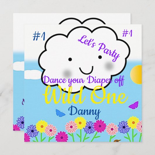 Eerste verjaardagskaart uitnodiging Wilde Eén (Voorkant / Achterkant)