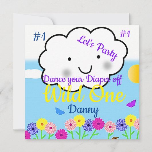 Eerste verjaardagskaart uitnodiging Wilde Eén (Voorkant)