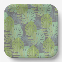 Eerste verjaardagspapier bord met groene bladeren.