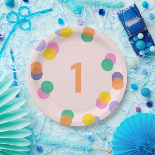 Eerste Verjaardagspastel Roze Confetti Papieren Bordje (Feest)
