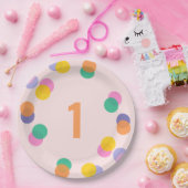 Eerste Verjaardagspastel Roze Confetti Papieren Bordje (Feest)