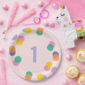 Eerste Verjaardagspastel Roze Confetti Papieren Bordje (Feest)