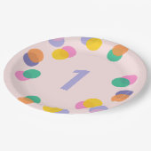 Eerste Verjaardagspastel Roze Confetti Papieren Bordje (Gekanteld)