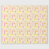 Eerste verjaardagster aangepaste naam gele roze cadeaupapier (Vlak)