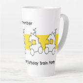 Eerste verjaardagstreinfeest latte mok (Rechterhoek)