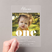 Eerste verjaardagsuitnodiging 1e One Photo Script Acryl Uitnodigingen (Insitu (Draagbaar))