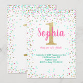 Eerste verjaardagsuitnodiging 1e uitnodigen Meisje Kaart (Voorkant / Achterkant)