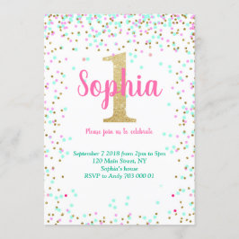 Eerste verjaardagsuitnodiging 1e uitnodigen Meisje Kaart