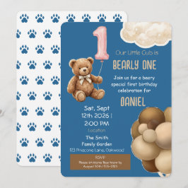 Eerste verjaardagsuitnodiging 'Bearly One' teddybe Kaart