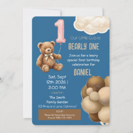 Eerste verjaardagsuitnodiging 'Bearly One' teddybe Kaart