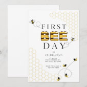 Eerste Verjaardagsuitnodiging Bee Day Kaart (Voorkant / Achterkant)